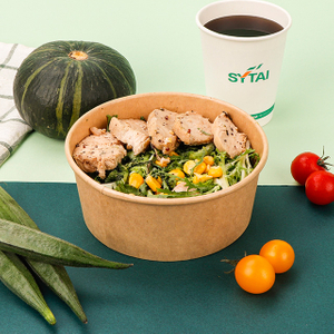 20oz de bol à salade en papier en papier kraft en papier kraft à imprimé biodégradable à imprimé avec couvercles