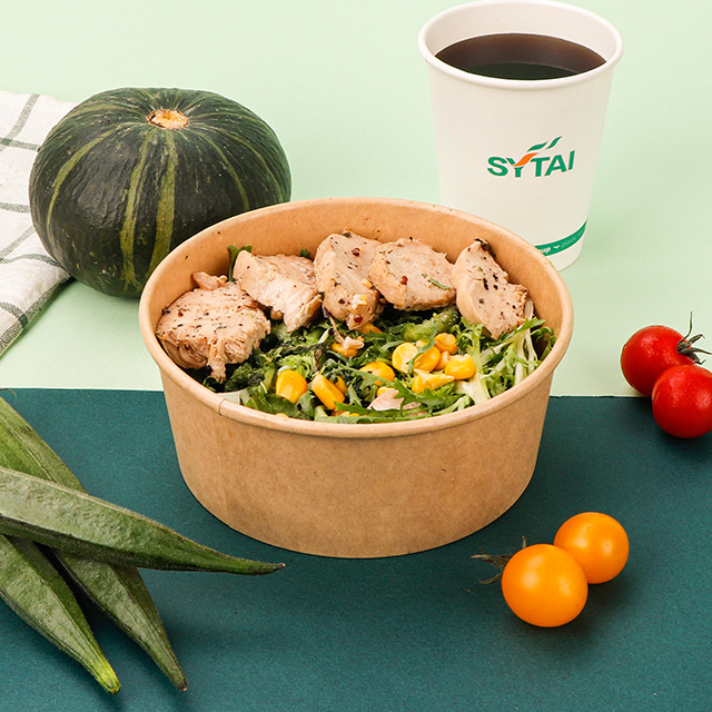 20oz de bol à salade en papier en papier kraft en papier kraft à imprimé biodégradable à imprimé avec couvercles