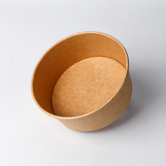 Logo personnalisé imprimé rond rond Kraft 1300 ml de salade en papier avec couvercle pour animaux de compagnie pour nouilles alimentaires