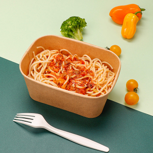 Emballage jetable Salade Kraft carrée personnalisée Bol en papier rectangulaire de fruits biodégradables avec couvercle