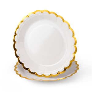 Assiette en papier blanc en dentelle en or jetable