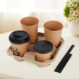 Porte-tasse à emporter jetable pour boissons froides chaudes Kraft Cardon de tasse à café ondulé 1cup 2cup 4cup transporteurs en carton