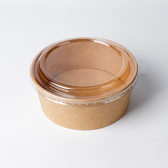 Logo personnalisé imprimé rond rond Kraft 1300 ml de salade en papier avec couvercle pour animaux de compagnie pour nouilles alimentaires