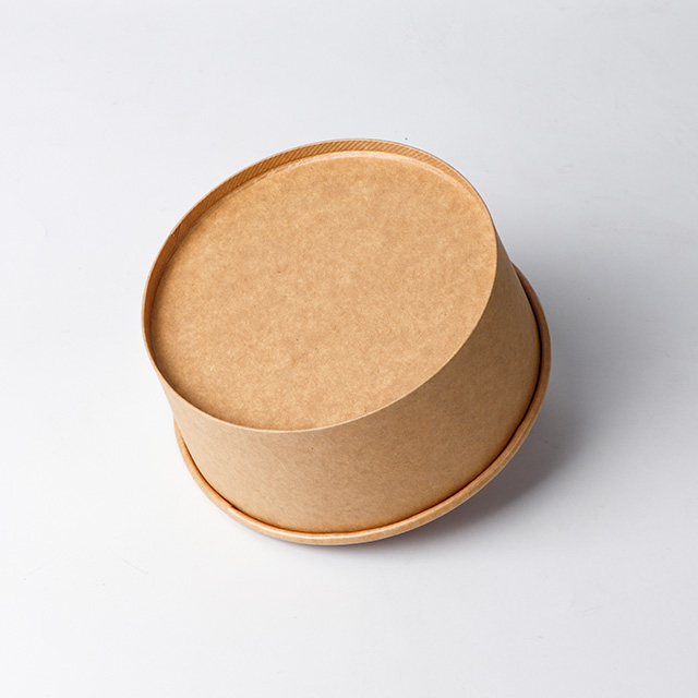 Logo personnalisé imprimé rond rond Kraft 1300 ml de salade en papier avec couvercle pour animaux de compagnie pour nouilles alimentaires