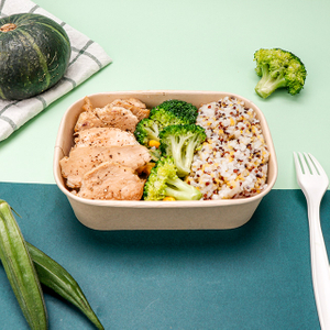  500 ml Logo Imprimé Eco Friendly Take Awing Rectangle Bambou Paper Bowl avec couvercles