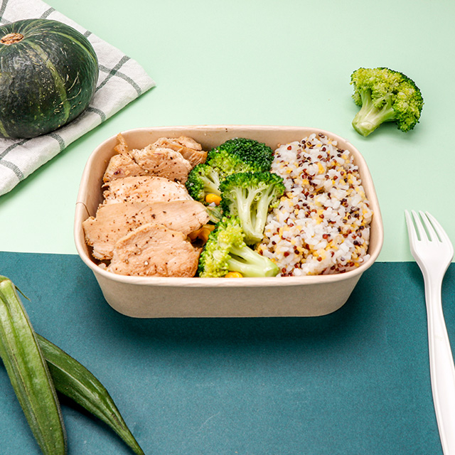  500 ml Logo Imprimé Eco Friendly Take Awing Rectangle Bambou Paper Bowl avec couvercles