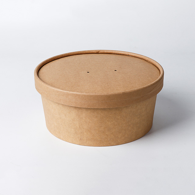 Logo personnalisé imprimé rond rond Kraft 1300 ml de salade en papier avec couvercle pour animaux de compagnie pour nouilles alimentaires