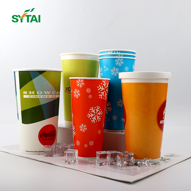 Tasses de boissons froides en papier personnalisées avec couvercles
