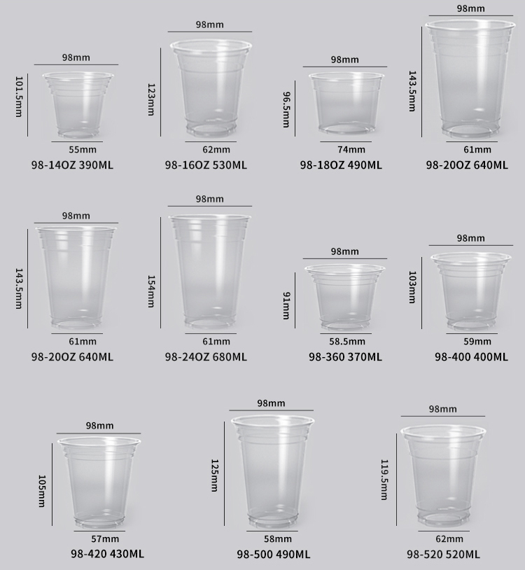 Gobelets en plastique PET avec couvercles et pailles